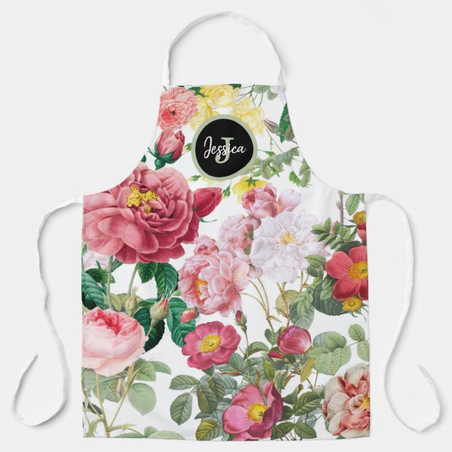 Customized Floral Roses Vintage Spring Garden Apron (Front)