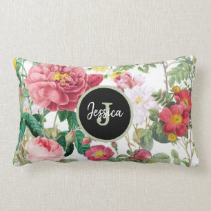 Customized Floral Roses Vintage Spring Garden Lumbar Pillow