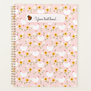 Customized Floral White Chickens on Pink Planner