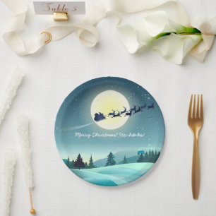 Customized Flying Sleigh Cartoon Paper Plate