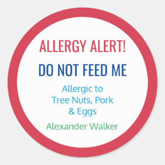 Customized Food Allergy Alert Personalized Kids Classic Round Sticker
