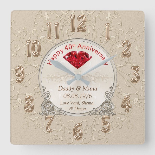 Customized Fortieth Wedding Anniversary Gift CLOCK (Front)