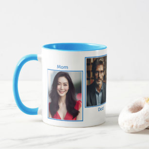 Customized Four Photo Family Simple Collage Blue Mug