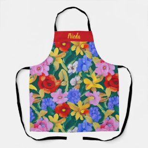 Customized Frida Kahlo Painted Flowers Apron