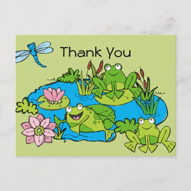Customized Frog Pond Birthday Thank You Postcard (Front)