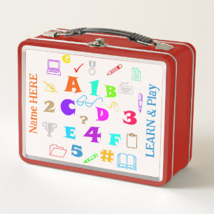 Customized Fun Kids School Supplies, Orange & Blue Metal Lunch Box