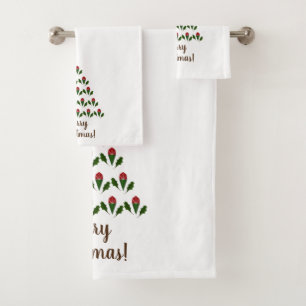 Customized Fun Red Roses, Holly Christmas Tree Bath Towel Set