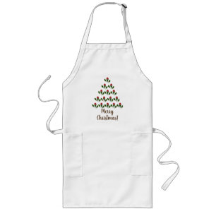Customized Fun Red Roses, Holly Christmas Tree Long Apron