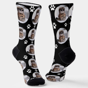 Customized Funny Cat Pet Paw Face Black Socks
