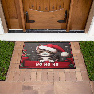 Customized Funny Christmas Mischievous Tabby Cat Doormat