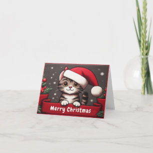Customized Funny Christmas Mischievous Tabby Cat Holiday Card