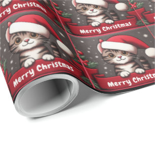Customized Funny Christmas Mischievous Tabby Cat Wrapping Paper