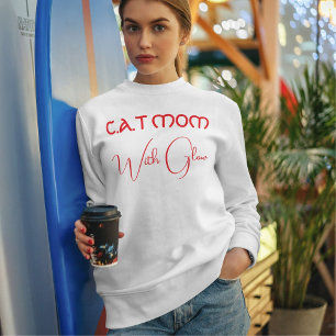 Customized Funny Script Cute Red And White Cat Mom Sweatshirt