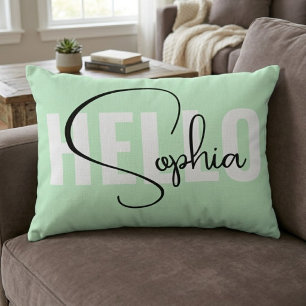 Customized Gift Hello Name Modern Pastel Mint Accent Pillow