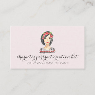 Customized girl portrait character printed business card