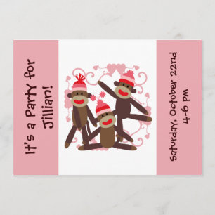 Customized Girl Sock Monkey 5x7 Invitations