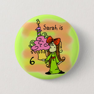 Customized Girl With Cupcake Birthday Button