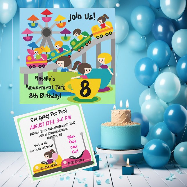 Customized Girls Amusement Park Birthday Invites (Creator Uploaded)