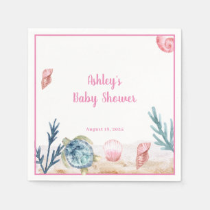 Customized Girls Sea Turtle Baby Shower Napkin