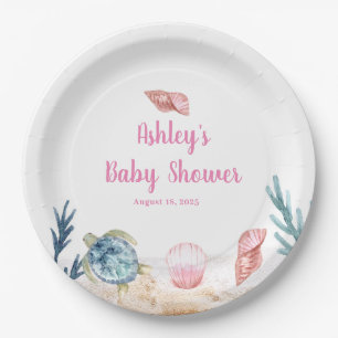 Customized Girls Sea Turtle Baby Shower     Paper Plate