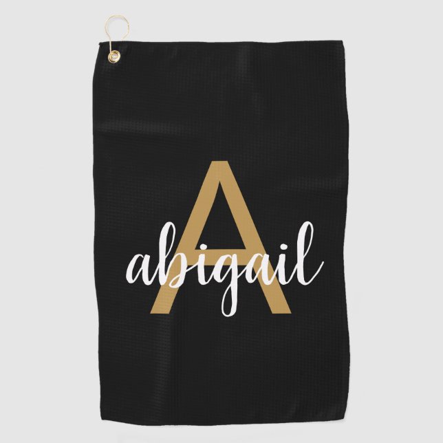 Customized Girly Gold Elegant Modern Monogram Name Golf Towel (Front)
