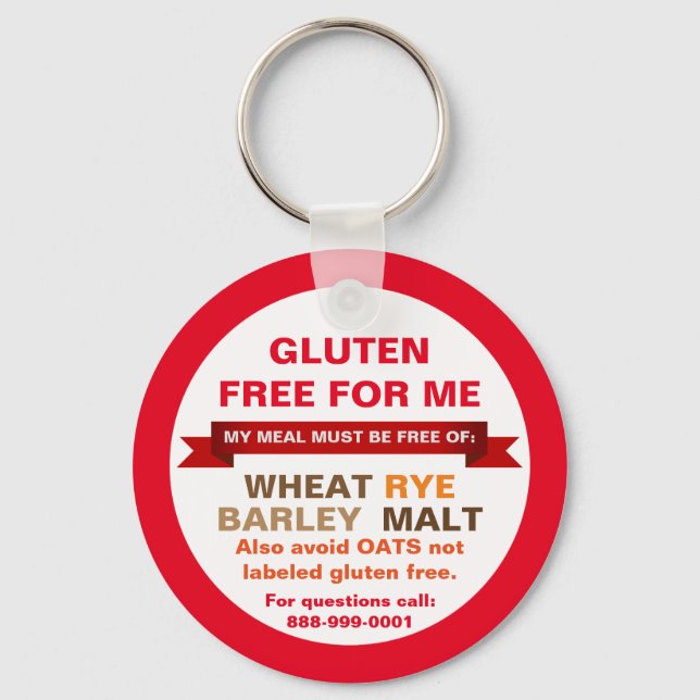 Customized Gluten Free Food Guide Medical Info Keychain (Front)