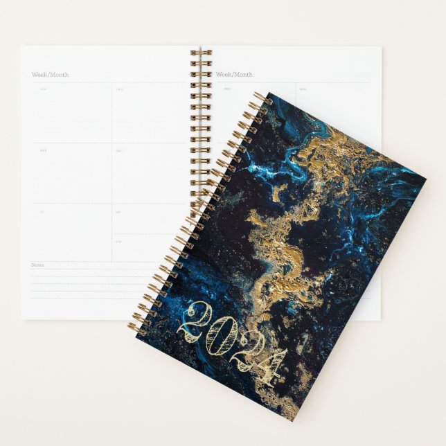 Customized Gold Blue MARBLE Agenda Daily Weekly (Display)