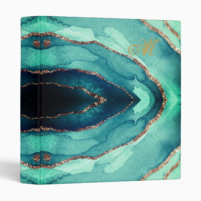 Customized Gold Blue MARBLE Files 3 Ring Binder (Front/Spine)