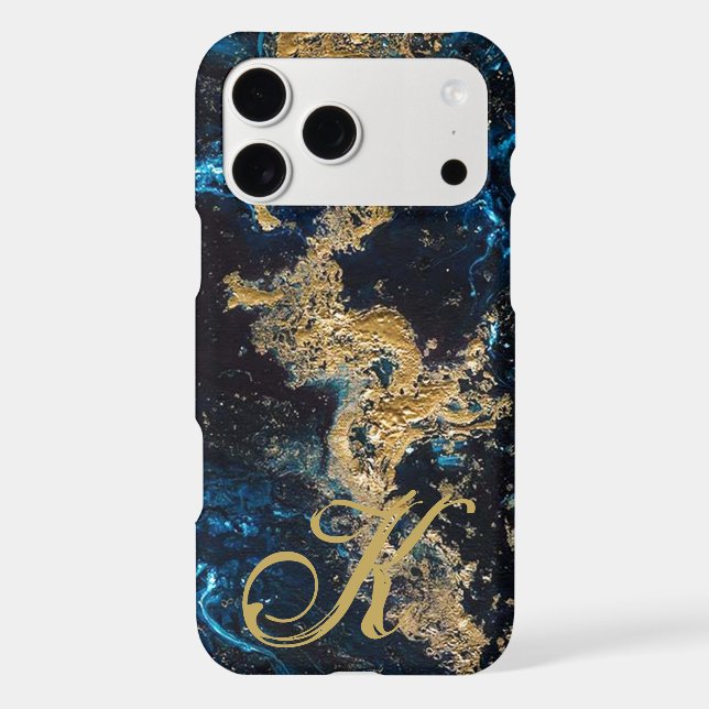 Customized Gold Blue MARBLE Phone Case Initial Pro (Back)