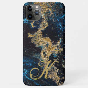 Customized Gold Blue MARBLE Phone Case Initial Pro iPhone 11 Pro Max Case