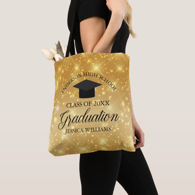 Customized Gold Sparkle Graduation Gift Tote Bag (Close Up)