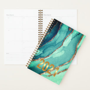 Customized Gold Teal Blue MARBLE 2021 Planner