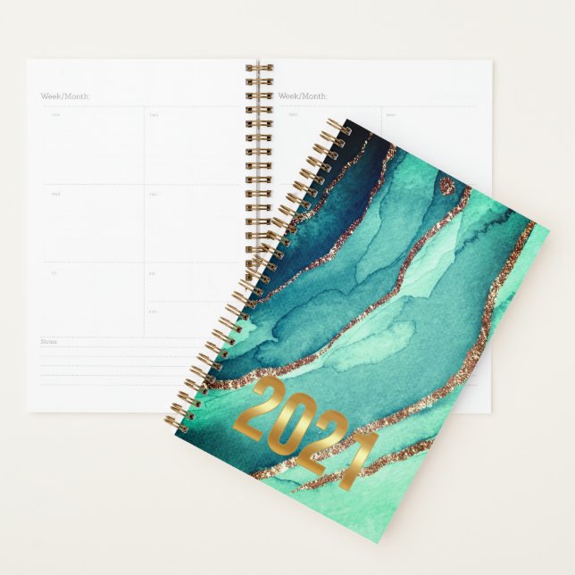 Customized Gold Teal Blue MARBLE 2021 Planner (Display)