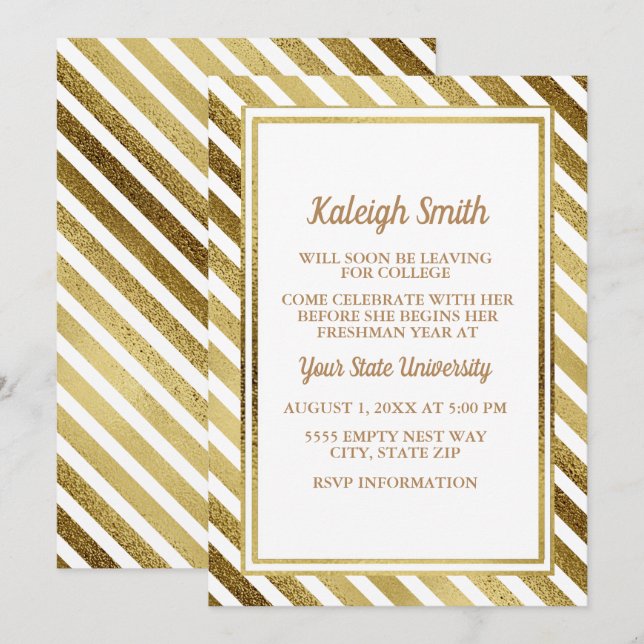 Customized Gold White College Trunk Party Invite (Front/Back)
