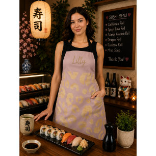 Customized Golden Metallic Pink Cheetah Print Apro Apron