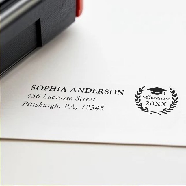 Customized Graduation Class Laurel Wreath Address Self-inking Stamp (Creator Uploaded)