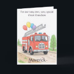 Customized Great Grandson Child Birthday Poem Card<br><div class="desc">Make any child’s birthday extra special with this cheerful, fully customizable fire truck card. A bright red fire engine, complete with colourful balloons tied to its ladder, rolls down a sunny country road—bringing smiles and excitement to the celebration. The charming illustration is paired with a heartfelt message that you can...</div>