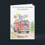 Customized Great Grandson Child Birthday Poem Card<br><div class="desc">Make any child’s birthday extra special with this cheerful, fully customizable fire truck card. A bright red fire engine, complete with colourful balloons tied to its ladder, rolls down a sunny country road—bringing smiles and excitement to the celebration. The charming illustration is paired with a heartfelt message that you can...</div>