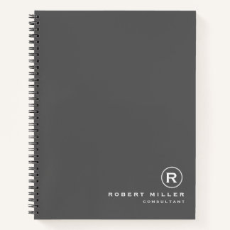 Customized Grey and White Monogram Initial  Notebook