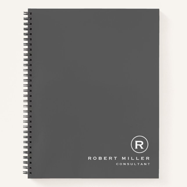 Customized Grey and White Monogram Initial  Notebook (Front)