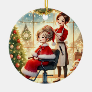 Customized Hair Dresser with Mrs. Claus Christmas Ceramic Ornament