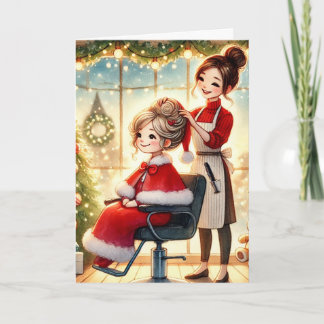 Customized Hair Dresser with Mrs. Claus Christmas Holiday Card