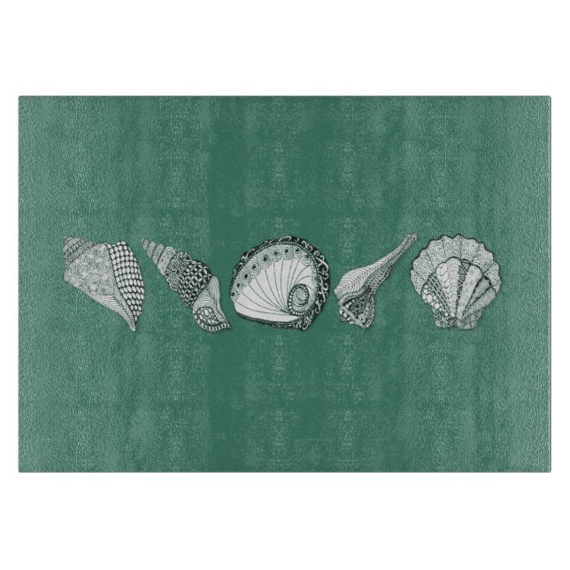 Customized Hand Drawn Seashells Cutting Board (Front)