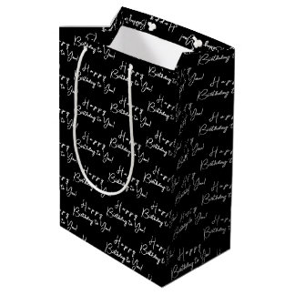 Customized Happy Birthday Black and White Pattern Medium Gift Bag