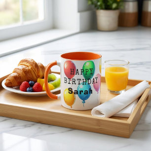 Customized "Happy Birthday" mug with balloons