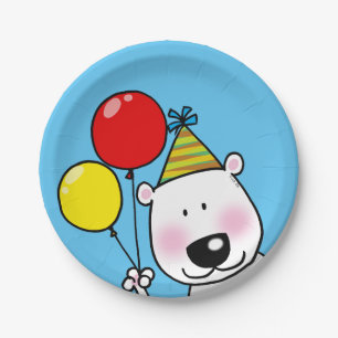 Customized happy birthday polar bear balloon party paper plate