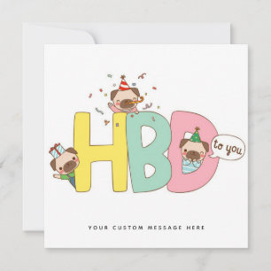 Customized Happy Birthday Pug Cartoon dog Card
