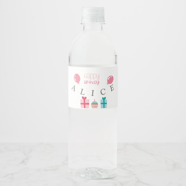 Customized Happy Birthday Water Bottle Label (Front)