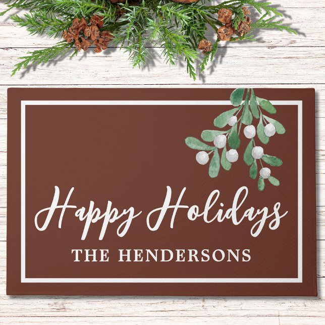 Customized Happy Holidays Christmas Brown Doormat (Creator Uploaded)