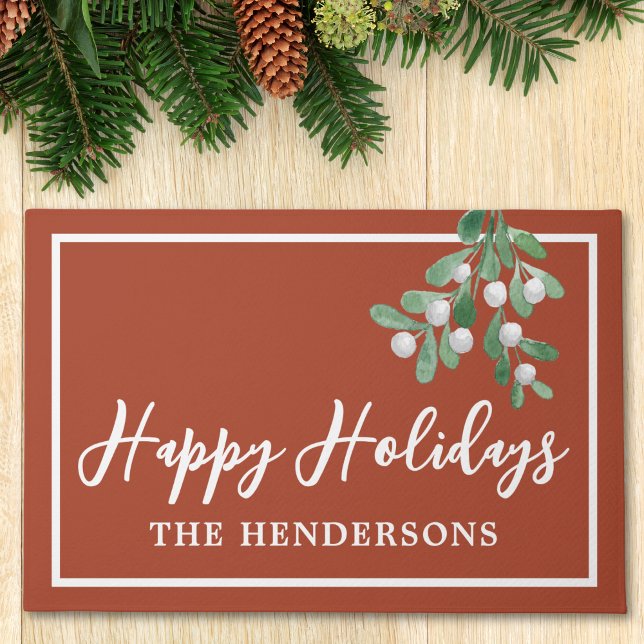 Customized Happy Holidays Christmas Rust Doormat (Creator Uploaded)